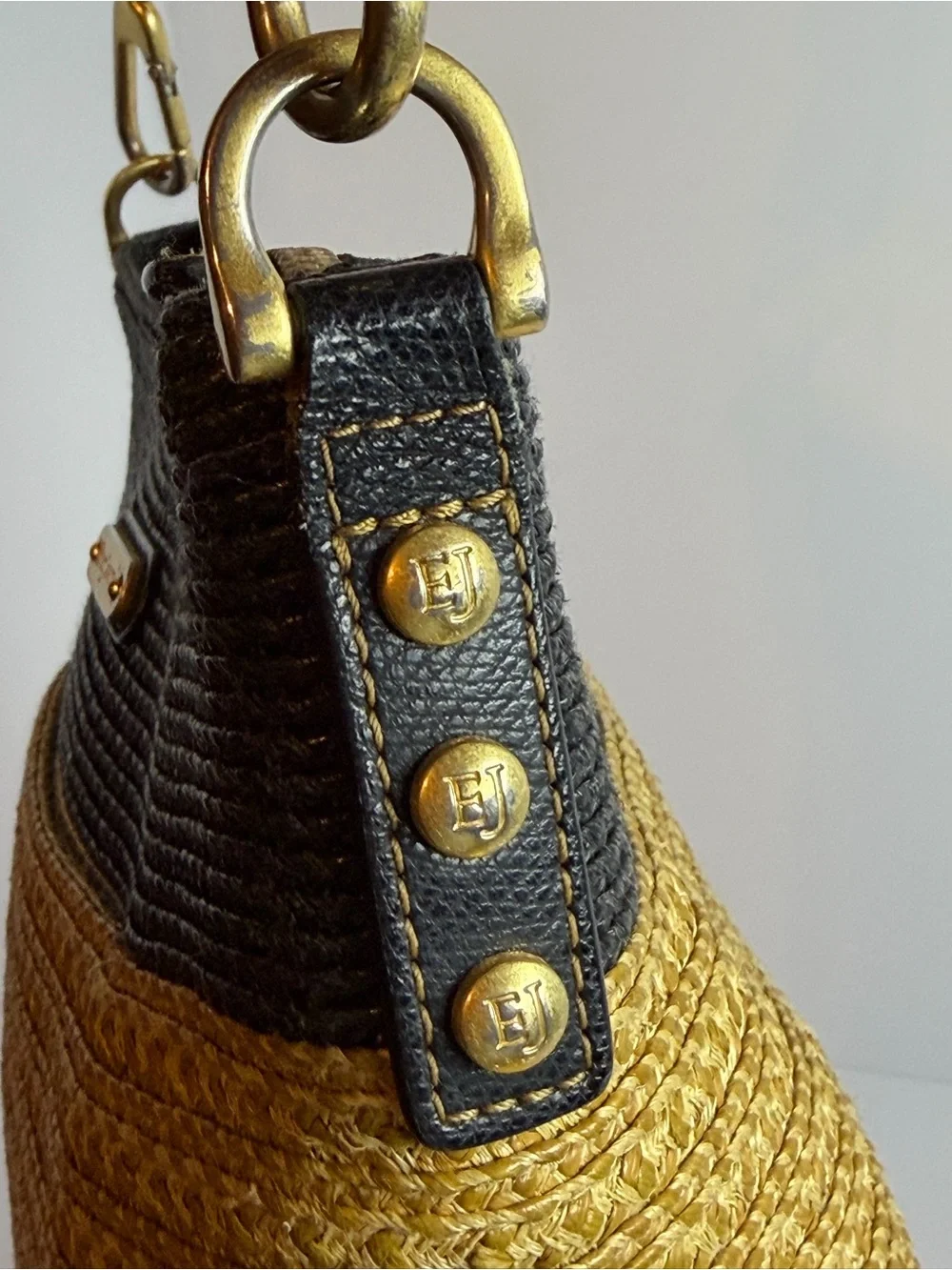 Eric Javits Woven Escape Shoulder bag in a Black and Natural Straw Colorway